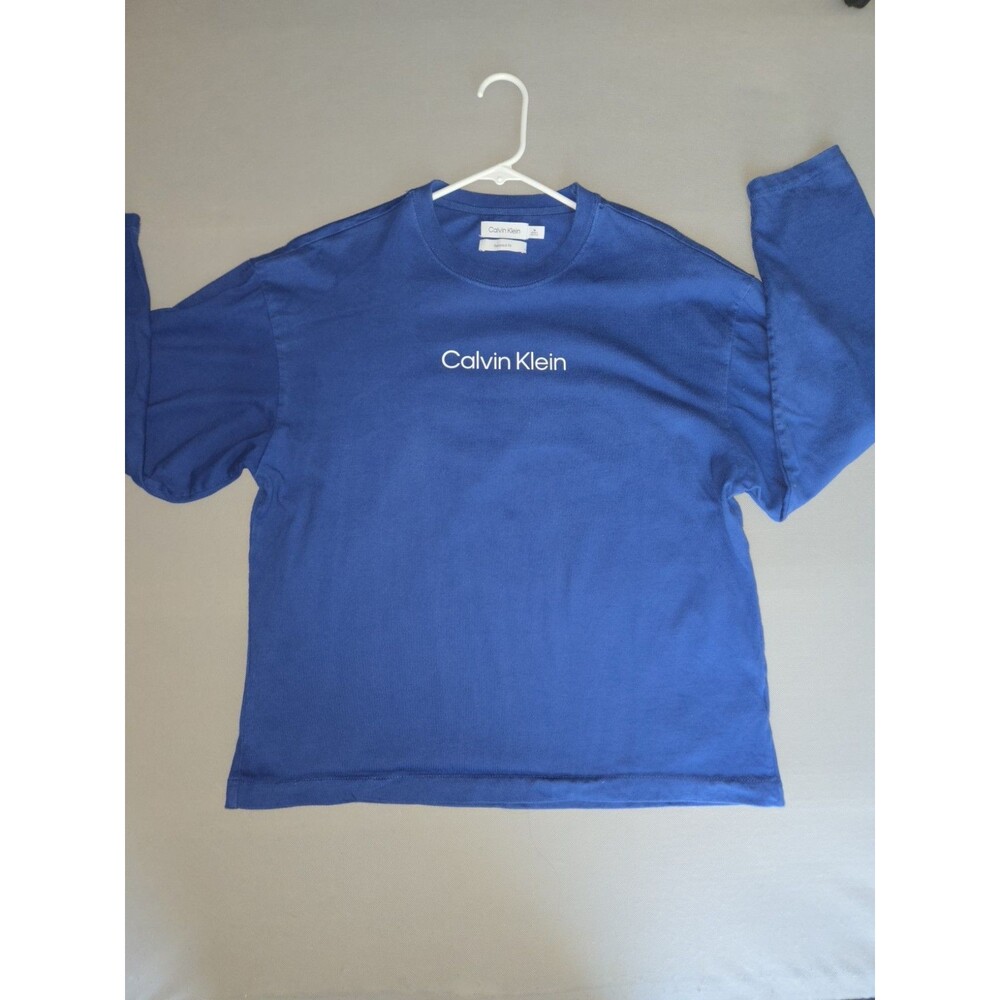 ​Calvin Klein Mens Medium Royal Blue Long Sleeve T Shirt Logo Cotton